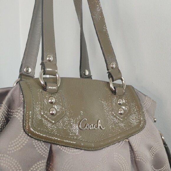 COACH Ashley Dotted Op Art Olive Green Gray Convertible Satchel Bag Shoulder Bag - Picture 11 of 12